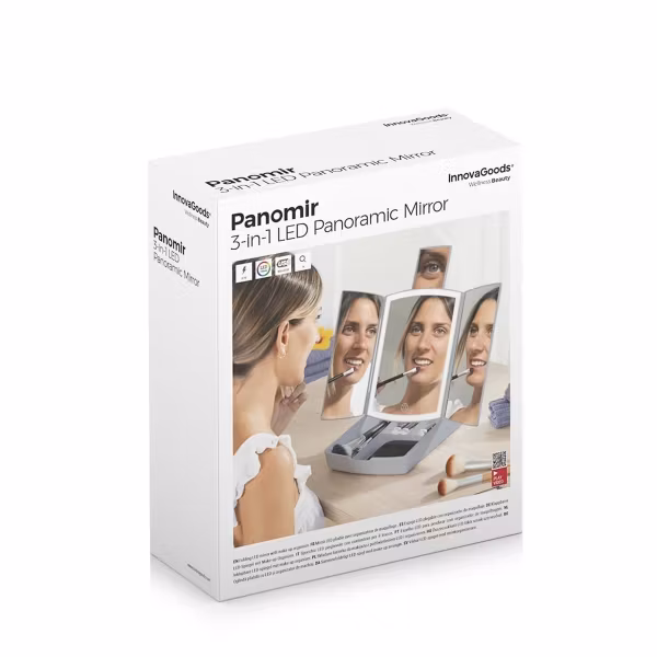 3-i-1 Fällbar LED-spegel med Sminkorganisator Panomir InnovaGoods – Funktion och Elegans i Ett