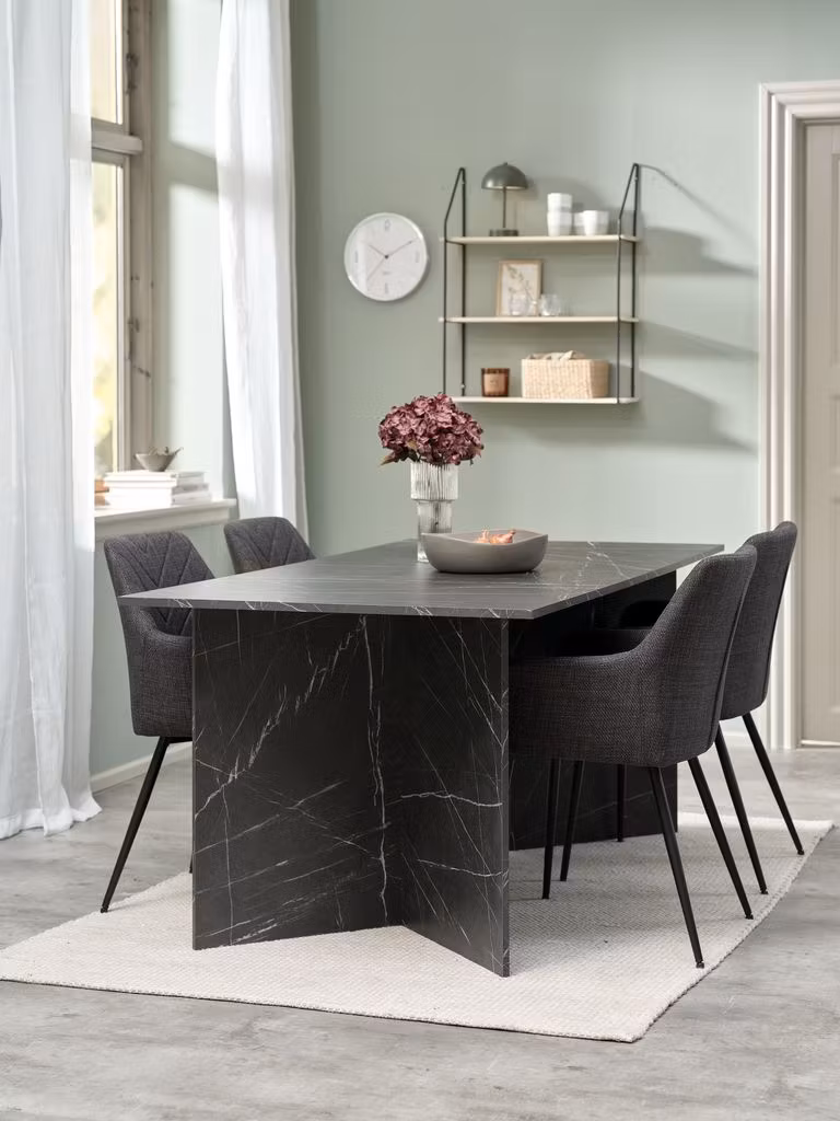 Matbord KRONDAL 90x180 – Elegant Marmorlook Svart för en Modern Matsal