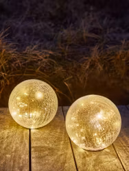 Solcellslampa HAVSVALE Ø20×H29 cm – Kristallklar glaskula med 20 varmvita LED & automatisk tändning