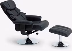 HASSELAGER Fåtölj med Fotpall – Svart Konstläder & Ergonomisk Komfort