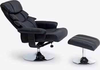 HASSELAGER Fåtölj med Fotpall – Svart Konstläder & Ergonomisk Komfort