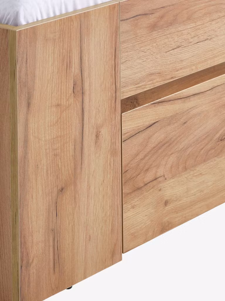 LIMFJORDEN Sängram 160×200 med 3 Förvaringslådor – Vit & EkfärgadDesign