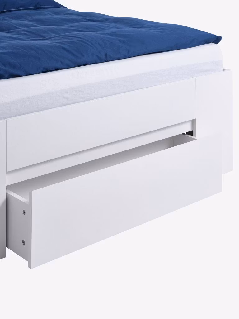 LIMFJORDEN Sängram 160×200 med 3 Förvaringslådor – Vit & EkfärgadDesign