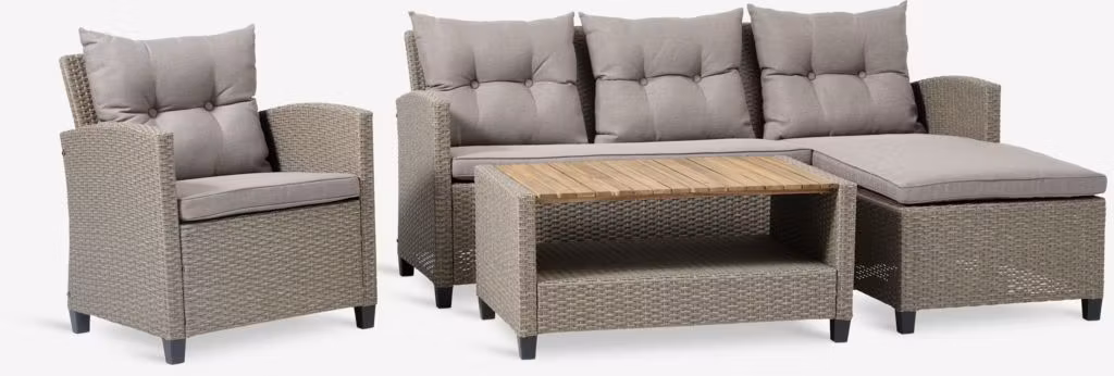 VEN Loungeset 4‑sits med schäslong – Naturlig elegans för din uteplats