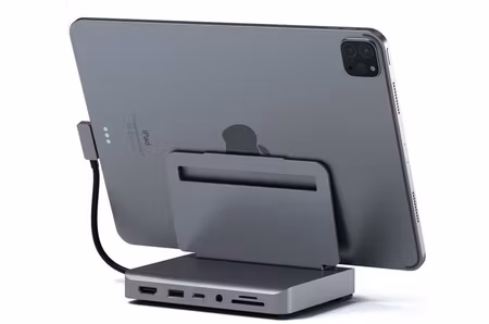 Satechi Aluminum Stand Hub – 7‑i‑1 Space Gray Dock med Ergonomisk Höjd för MacBook & iPad