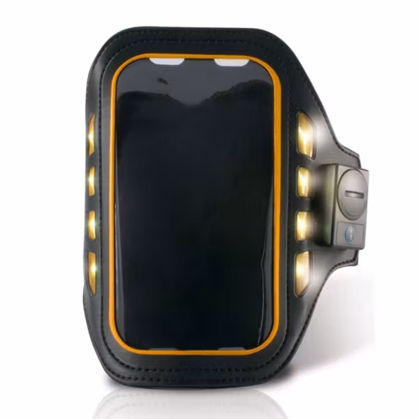 Sportarmband KSIX med LED – Justerbart för 4" Smartphone – Svart Neopren