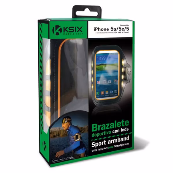 Sportarmband KSIX med LED – Justerbart för 4" Smartphone – Svart Neopren