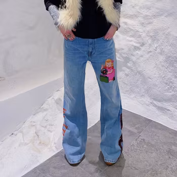 Girl with skeletons in her closet, straight leg jeans light blue"