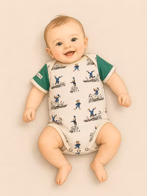 Babybody GLÄDJESKUTT i sommarmiljö – Ekologisk babybody i mjuk bomull | Svensk design