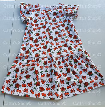 Sommarklänning med rosor och körsbär - Ekologisk