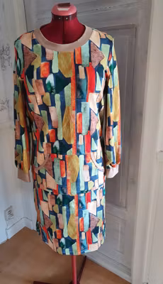 Trikå Klänning - Rektanglar-  Ekologisk