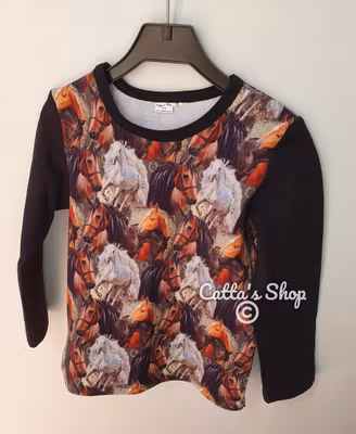 Långärmad barntröja med hästmotiv - Ekologisk