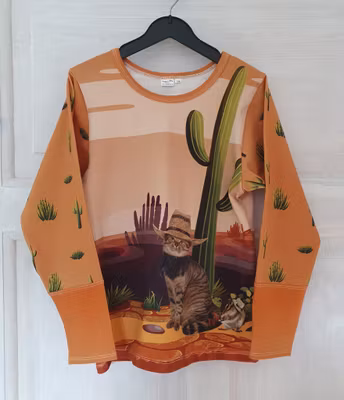 Barntröja Katt & Kaktus – Ekologisk Bomull | Handgjord i Sverige