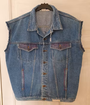 Handbroderad Sashiko Jeansväst, Unik Stil, Strl C52
