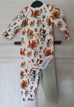 Babybody & Tights - Lekande katter "ekologisk"