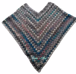 Grå/blå Poncho i 100% Akryl