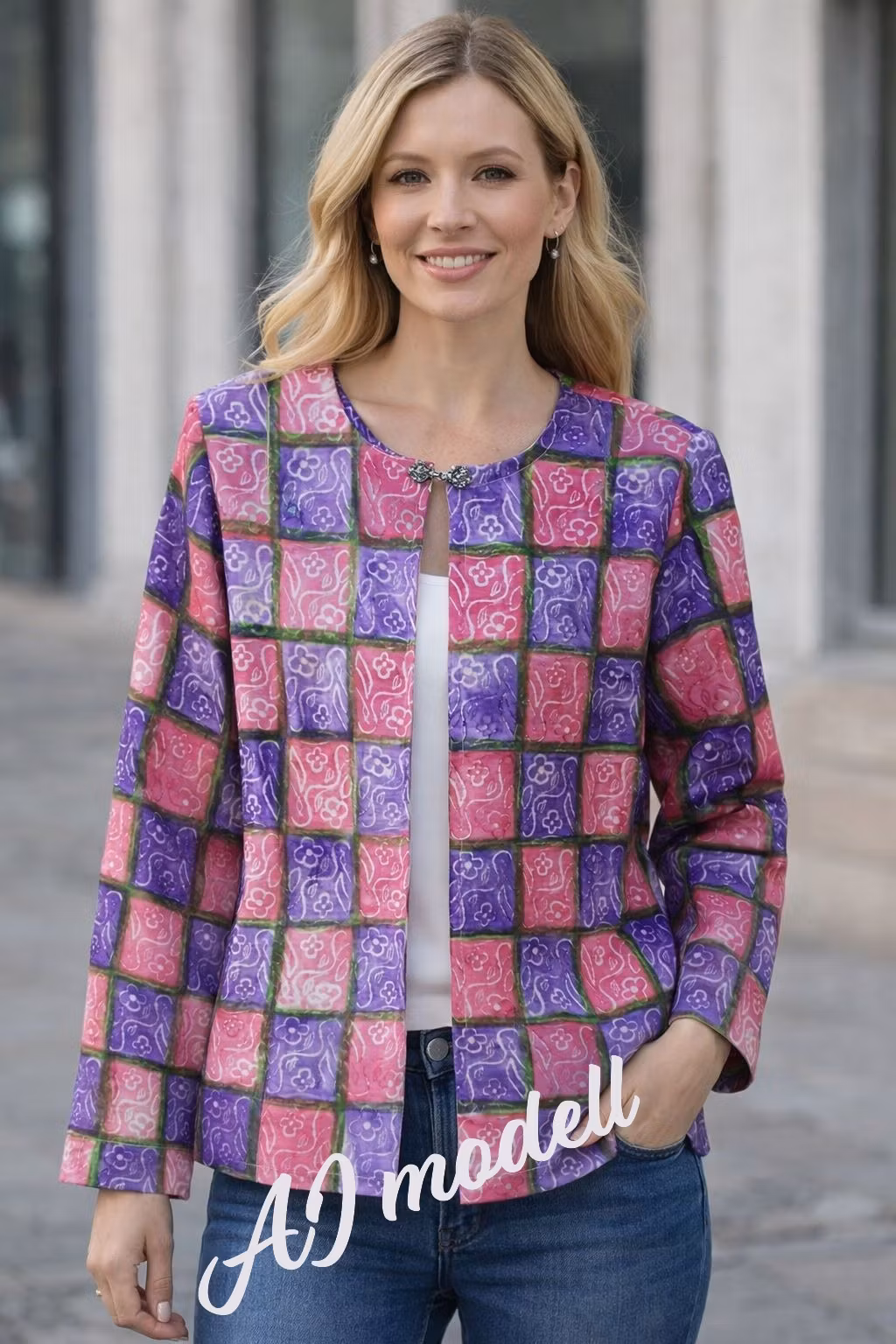 Sommarjacka med rosa/lila blommor, remake, redesign, zero waste