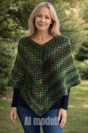 Skogsgrön Poncho i 100% Akryl