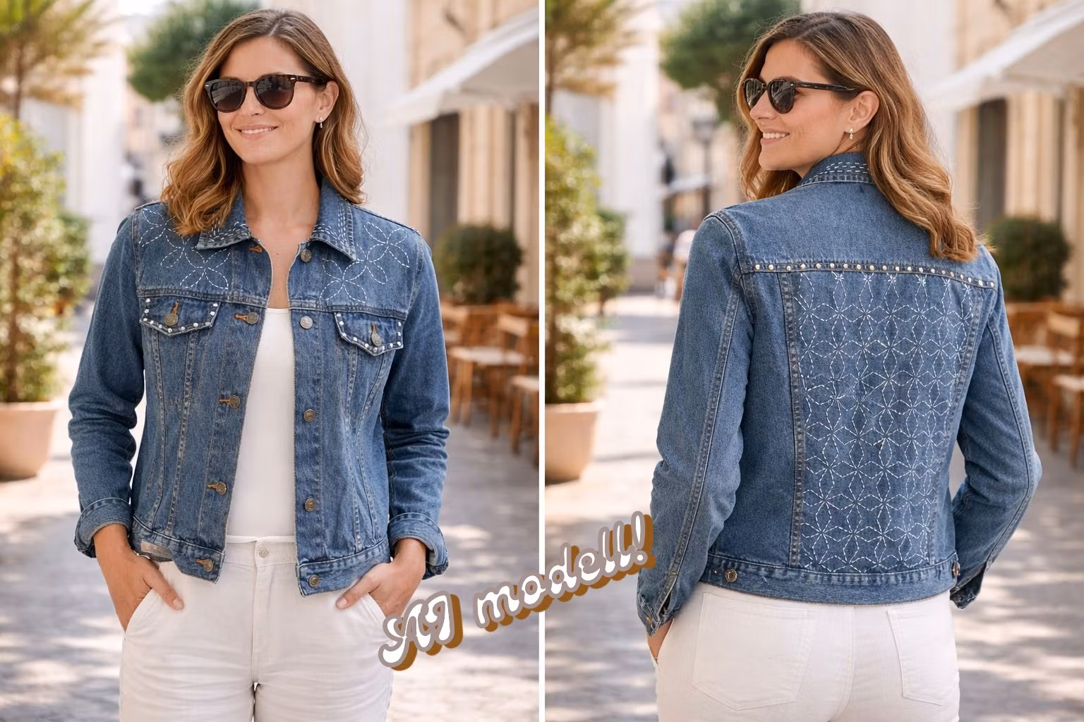 Handbroderad dam jeansjacka med Sashiko broderi