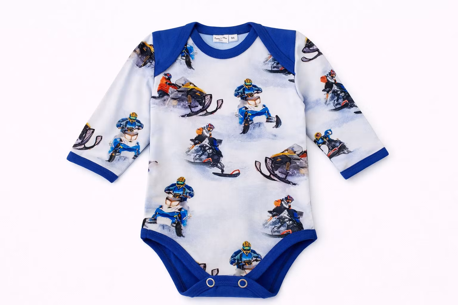 Babybody med snöskotrar – Ekologisk babybody i mjuk bomull, present