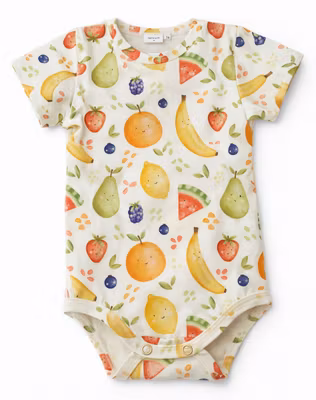 Kortärmad babybody med fruktmönster – Ekologisk