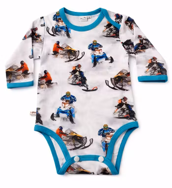 Babybody med snöskotermotiv – ekologisk