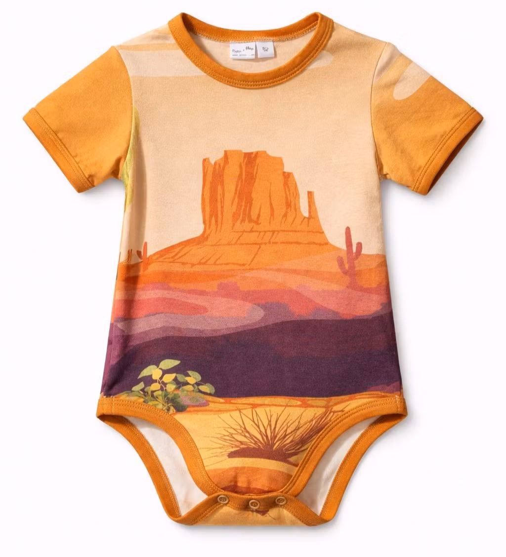 Babybody med prärieinspirerat motiv – ekologisk