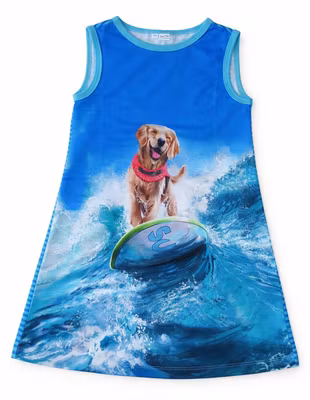 Sommarklänning – Surfande hund - Ekologisk