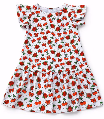 Sommarklänning med rosor och körsbär - Ekologisk
