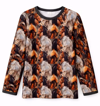 Långärmad barntröja – Hästar  "ekologisk"