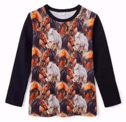 Långärmad barntröja med hästmotiv - Ekologisk