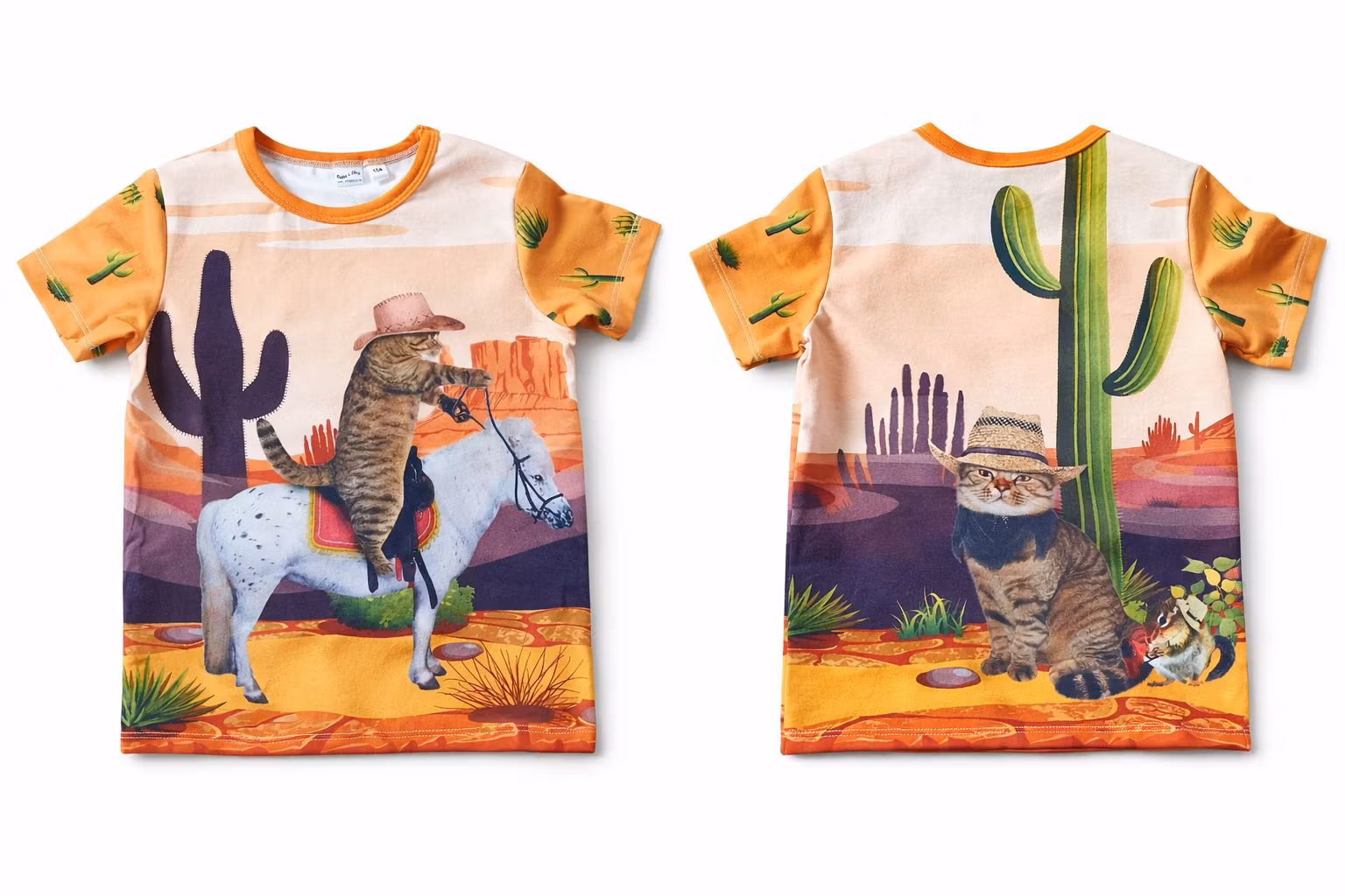 Barn T-shirt med präriekatter och kaktus – ekologisk jersey