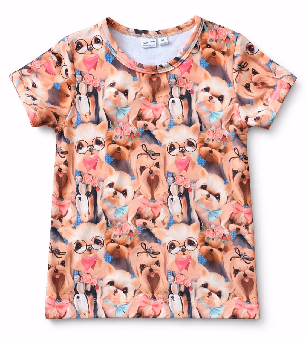 Barn T-shirt med gulliga hundar – ekologisk French Terry