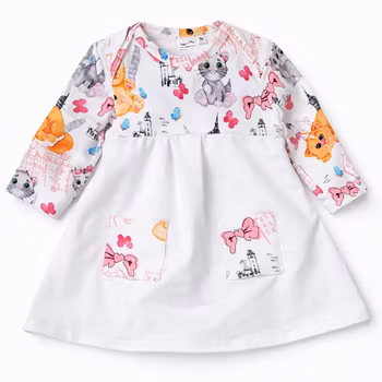 Klänning med kuverthals och Lekande kattdetaljer – ekologisk jersey