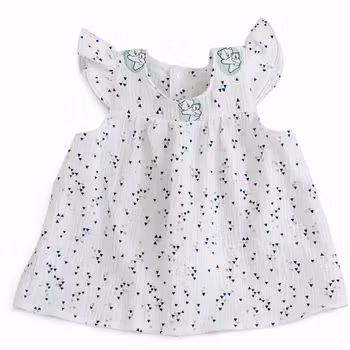 Förklädsklänning - nalle/prickar detaljer - ekologisk muslin