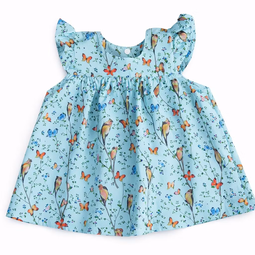 Förklädsklänning - Fjärilar - ekologisk bomullspoplin