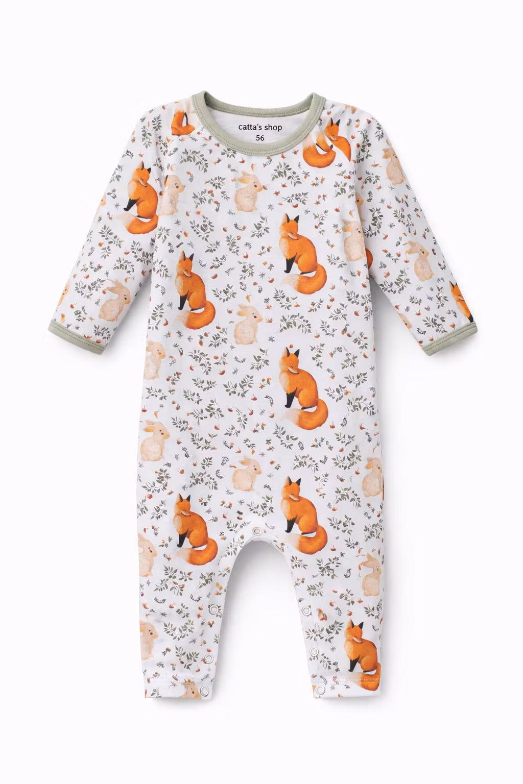 Ekologisk jumpsuit / pyjamas med räv- och haremotiv - Ekologisk