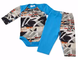 Ekologisk babybody med tights/byxa – mellanblå & digitalt mönster
