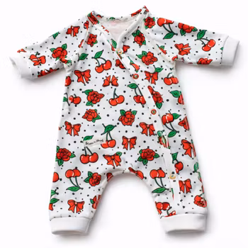 Prematur overall med körsbär & rosor – Ekologisk bomull | Handgjord i Sverige