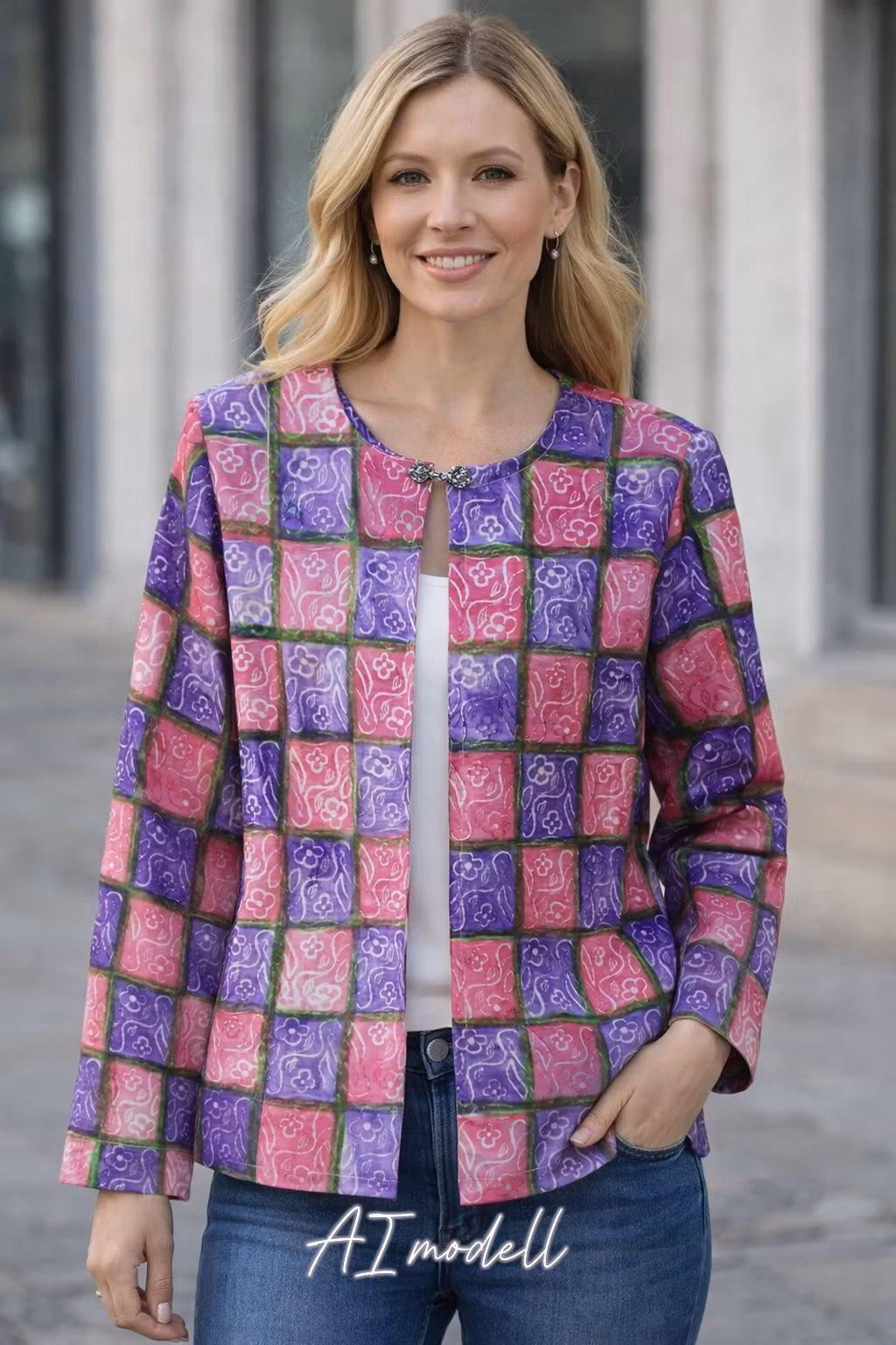 Sommarjacka med textiltryck (rosa/lila blommor)