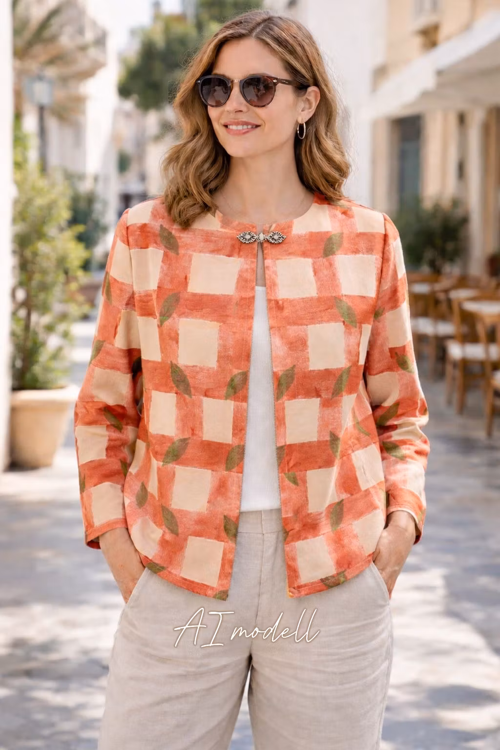 Sommarjacka brun-beige mönstrad, remake, redesign, zero waste