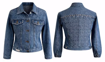 Unik jeansjacka med handgjort Sashiko-broderi – HPO Woman, storlek 42