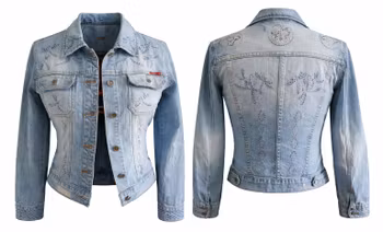 Unik jeansjacka med handgjort Sashiko-broderi – Only Jeans, storlek S