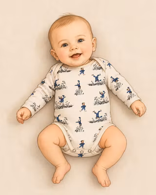 Babybody GLÄDJESKUTT i sommarmiljö – Ekologisk babybody i mjuk bomull | Svensk design