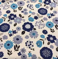 Lin/bomull natur med blå/turkis blomster