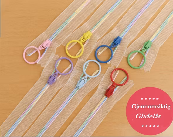 Skjelett glidelås i regnbuefarge -25 cm - 7 stk i pakken