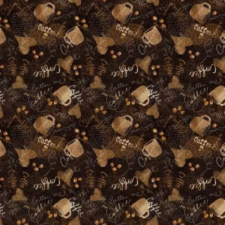 Chocolate Cafe Doodles-svart med kaffekopper