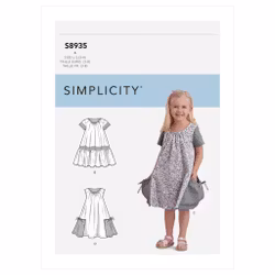 Simplicity S8935 Kjole med lommer og rynker i halsen til barn