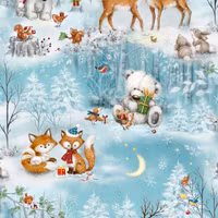 Woodland Gifts- blå snømotiv med rever og isbjørn