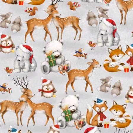 Woodland Gifts- grå snømotiv med rever og isbjørn